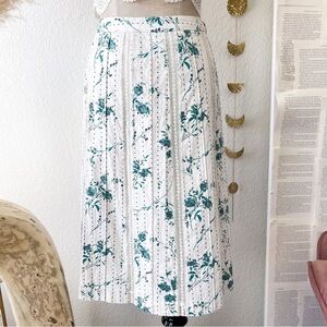 Cottagecore Floral Print Lace Trim Knee Length Skirt